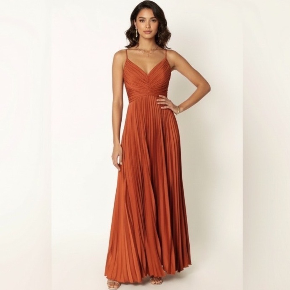 Petal & Pup Sunset Pleated Maxi Dress V-Neck Adjustable Straps Size 12 AU 16